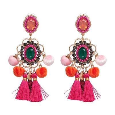Drop hairball Earring handgemaakte kwast grote Earring omzoomd oorbellen (roze)
