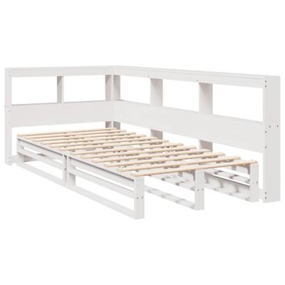 Bed met boekenkast zonder matras grenenhout wit 200x200 cm - thumbnail