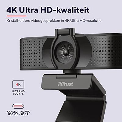 Trust Teza 4K-webcam 3840 x 2160 Pixel Standvoet, Klemhouder