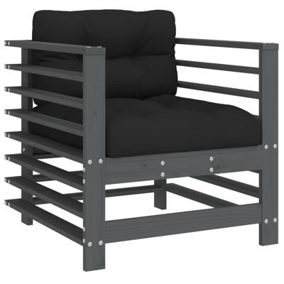 7-delige Loungeset met kussens massief hout grijs