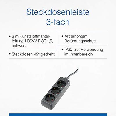 Schwabe Stekkerdoos zwart 3 x randaarde 3m kabel