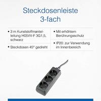 Schwabe Stekkerdoos zwart 3 x randaarde 3m kabel - thumbnail