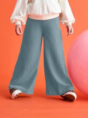 Wijde, fluwelen broek voor meisjes grijsblauw