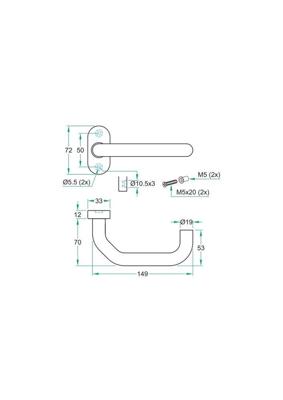 Gatdeel CINDY rvs mat 9mm geveerd ovaal rozet