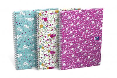 Oxford Floral softcover spiraalschrift, ft A5, 60 vel, gelijnd, 3 geassorteerde designs