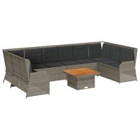 7-delige Loungeset met kussens poly rattan grijs - thumbnail