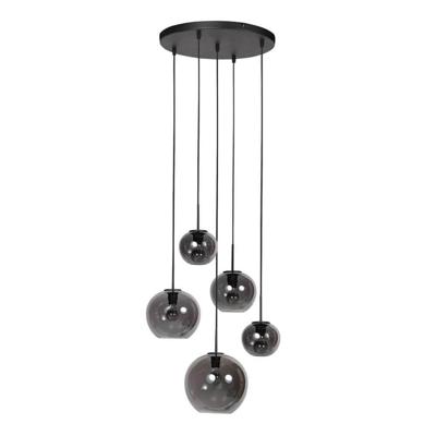 Steinhauer 5-lichts hanglampHaloSwap rond zwart en smoke glas - 4281ZW
