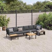 5-delige Loungeset met kussens aluminium zwart - thumbnail