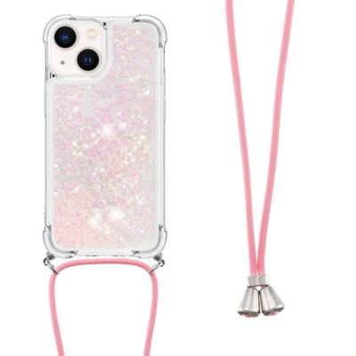 Lunso - Backcover hoes met koord - iPhone 14 - Glitter Rose Zilver Lunso - Backcover hoes met koord - iPhone 14 - Glitter Rose Zilver