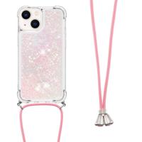 Lunso - Backcover hoes met koord - iPhone 14 - Glitter Rose Zilver - thumbnail