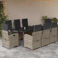 9-delige Tuinset met kussens poly rattan lichtgrijs - thumbnail