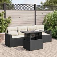 5-delige Loungeset met kussens poly rattan zwart - thumbnail