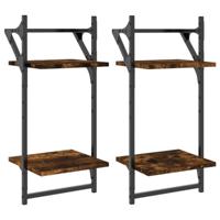 Wandschappen 2-laags met stangen 2 st 30x25x65 cm gerookt eiken - thumbnail