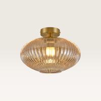 Plafondlamp Ovale ambra - Lamp voor binnen, gemaakt van geribbeld amberkleurig glas en goud metaal - Zonder lichtbron - thumbnail