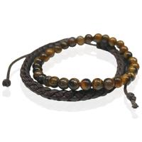 LGT JWLS Natuursteen en Leren Armbandenset - Bruin - Heren Sieraden - Tijgeroog en Leder - voor Mannen - thumbnail
