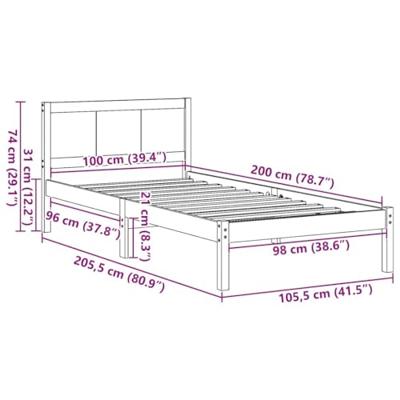 Bedframe Bruin 100 x 200 cm Massief grenenhout
