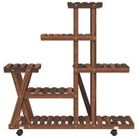 VidaXL Plantenstandaard met wielen 95x25x101 cm massief vurenhout - thumbnail