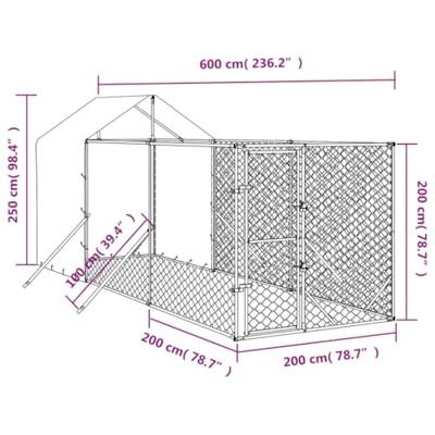 Hondenkennel met dak 2x6x2,5 m gegalvaniseerd staal zilverkleur