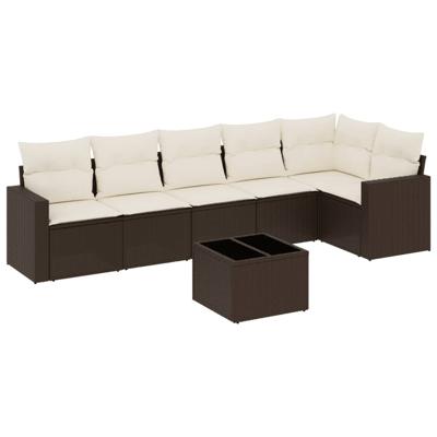 6-delige Loungeset met kussens poly rattan bruin
