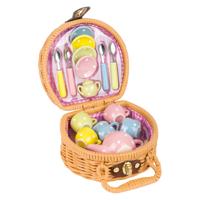 Porseleinen theeservies in picknickmandje - thumbnail