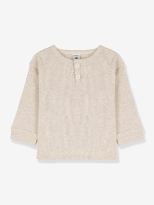 Babyshirt met lange mouwen PETIT BATEAU in biologisch katoen gemêleerd beige Babyshirt met lange mouwen PETIT BATEAU in biologisch katoen gemêleerd beige