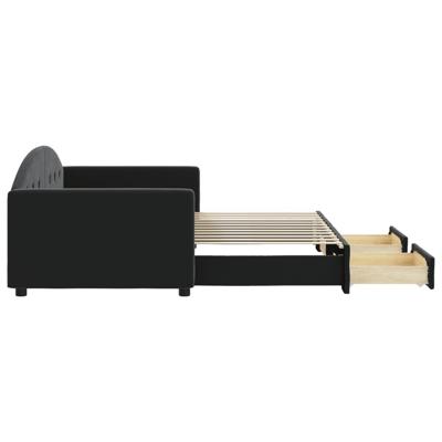 Slaapbank met onderschuifbed en lades 90x200 cm fluweel zwart