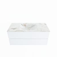 MONDIAZ VICA-DLUX 110cm badmeubel onderkast Talc 2 lades. Inbouw wastafel CLOUD midden zonder kraangat, kleur Frappe. - thumbnail