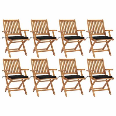 Tuinstoelen 8 st inklapbaar met kussens massief teakhout