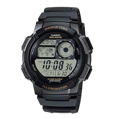 Unisex horloge Casio WORLD TIME ILLUMINATOR - 5 ALARMS. 10 YEAR BATTERY Zwart Grijs (Ø 48 mm)