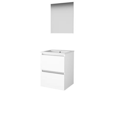 Basic-Line Ultimate 46 Badkamermeubelset - 50 x 46 cm - Greeploos - 2 Lades - Keramische Wastafel - 1 Kraangat - Spiegel met Indirecte LED Verlichting - Ice White