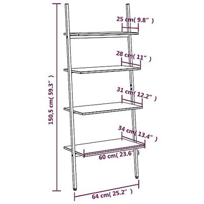 Ladderrek met 4 schappen 64x34x150,5 cm donkerbruin en zwart