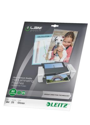 Leitz Ilam lamineerhoes ft A4, 160 micron (2 x 80 micron), pak van 25 stuks Leitz Ilam lamineerhoes ft A4, 160 micron (2 x 80 micron), pak van 25 stuks
