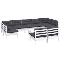 10-delige Loungeset met kussens massief grenenhout wit - thumbnail