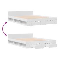 Bedframe met lades bewerkt hout wit 150x200 cm - thumbnail
