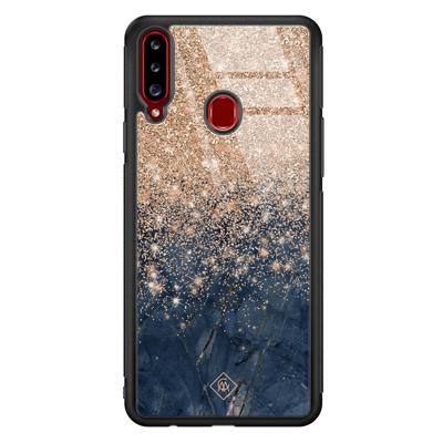 Samsung Galaxy A20s glazen hardcase - Marmer blauw rosegoud Samsung Galaxy A20s glazen hardcase - Marmer blauw rosegoud