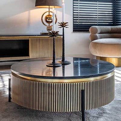 Richmond Ronde Salontafel 'Ironville' Ø90cm, goud / zwart marmer