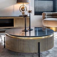 Richmond Ronde Salontafel 'Ironville' Ø90cm, goud / zwart marmer - thumbnail