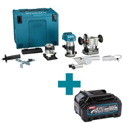 Makita RT001GZ15 Boven- en kantenfrees | 40 V Max | Zonder accu's en lader | In Mbox met geleiderail adapter - RT001GZ15