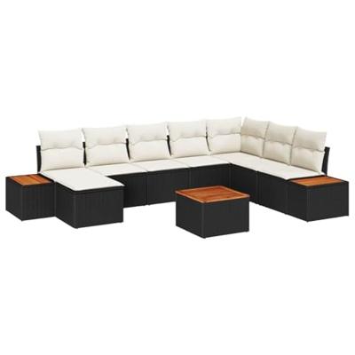 Tuinbankenset met kussen 9 pcs Zwart Poly riet