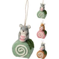 Hangdeco vilt Muis op cake 12cm - thumbnail