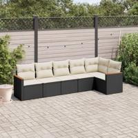 6-delige Loungeset met kussens poly rattan zwart - thumbnail