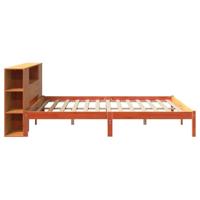 Bed met boekenkast zonder matras grenenhout wasbruin 200x200 cm - thumbnail