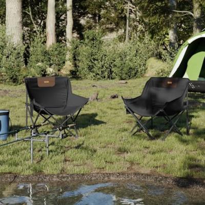 Campingstoelen 2 st met vakje inklapbaar zwart - thumbnail