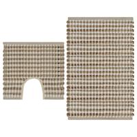Badmattenset handgeweven jute en stof naturel en wit - thumbnail