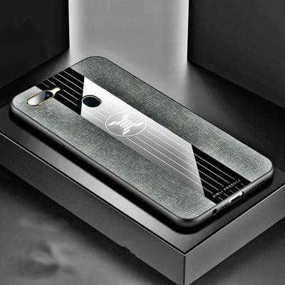 Voor OPPO A7 XINLI stiksels doek Textue schokbestendig TPU beschermhoes (grijs)