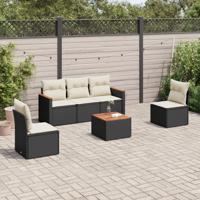 6-delige Loungeset met kussens poly rattan zwart - thumbnail
