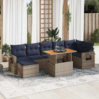 8-delige Loungeset met kussens poly rattan grijs - thumbnail