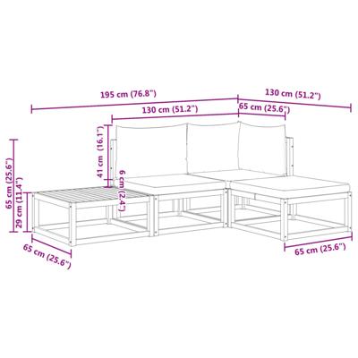 4-delige Loungeset met kussens massief acaciahout - thumbnail