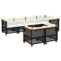 7-delige Loungeset met kussens poly rattan zwart - thumbnail