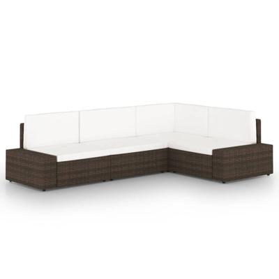 4-delige Loungeset met kussens poly rattan bruin
